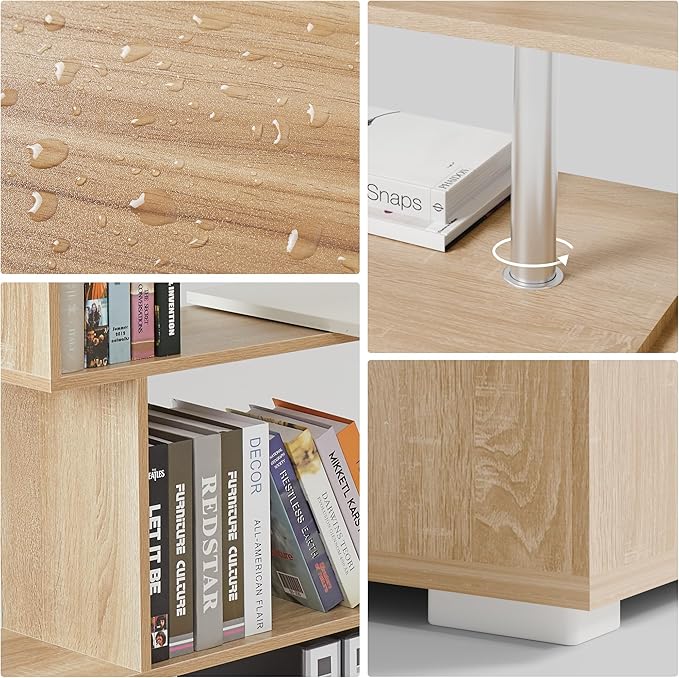 L Shaped Computer Desk, Corner Desk, 360 Degree Rotatable, Space Saving Table with Spacious Storage for Home Office Workstation Study, 157 x 45 x 130.5 cm, Oak