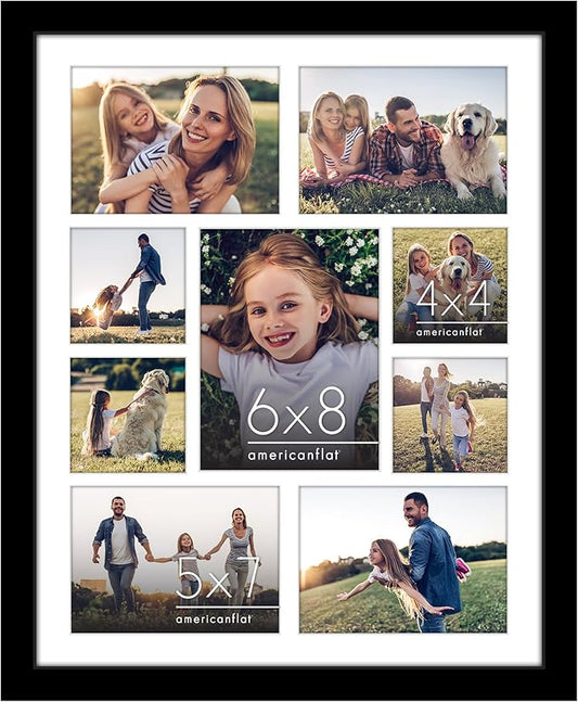 Americanflat 16x20 Collage Picture Frame with Polished Plexiglass - Multi Picture Frames Fit One 6x8, Four 5x7 and Four 4x4 Photos or Use as One 16x20 Frame - Signature Collection - Black