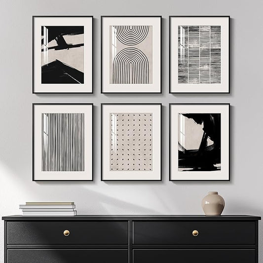 Framed Black and White Abstract Wall Art, 6 Pieces Modern Prints Paintings Artwork for Walls, Minimalist Abstract Pictures for Living Room Bedroom Dining Room Office Bathroom Wall Decor 11x14 Inch