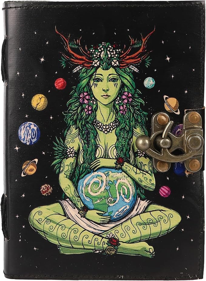 TUZECH Book of Spells Mother Of Earth Leather Bound Journal Deckle Edge Paper Tree of Life Antique Embossed Bound Daily Notebook With Colorful Print Journal Antique Vintage Book for Men and Women