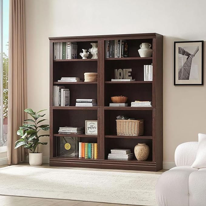 JAHRSTIM Halston Standard Bookcase, Adjustable Storage Open Display Shelving Unit for Home and Office Space, 31.49”L x 13.77”W x 72.8”H, Dark Cherry