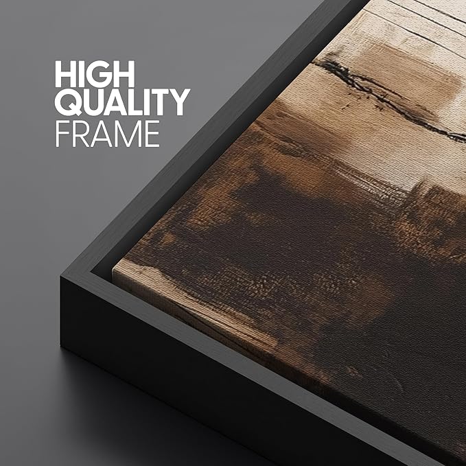 SIGNFORD Framed Canvas Print Wall Art Brown and Black Abstract Cross Brushstroke Illustrations Digital Art Modern Art Decorative Multicolor Rustic Minimal for Bedroom - 24"x36" BLACK