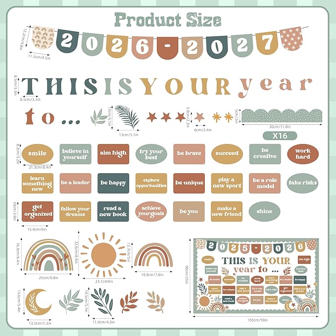 Classroom Bulletin Board Set Boho Motivational This is Your Year Decoration Retro Boho Inspirational Reading Welcome Back to School Bulletin Board Cutouts for Office Chalkboard Wall Door Decor Supply