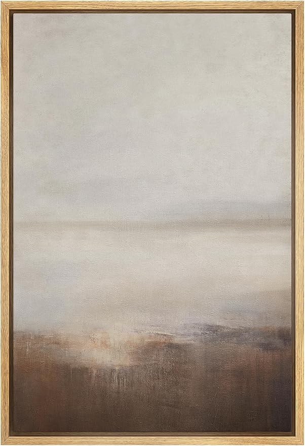 SIGNFORD Framed Canvas Print Wall Art Muted Horizon Abstract Earth Tones Illustrations Modern Art Decorative Relax/Calm for Living Room, Bedroom, Office - 24"x36" Natural