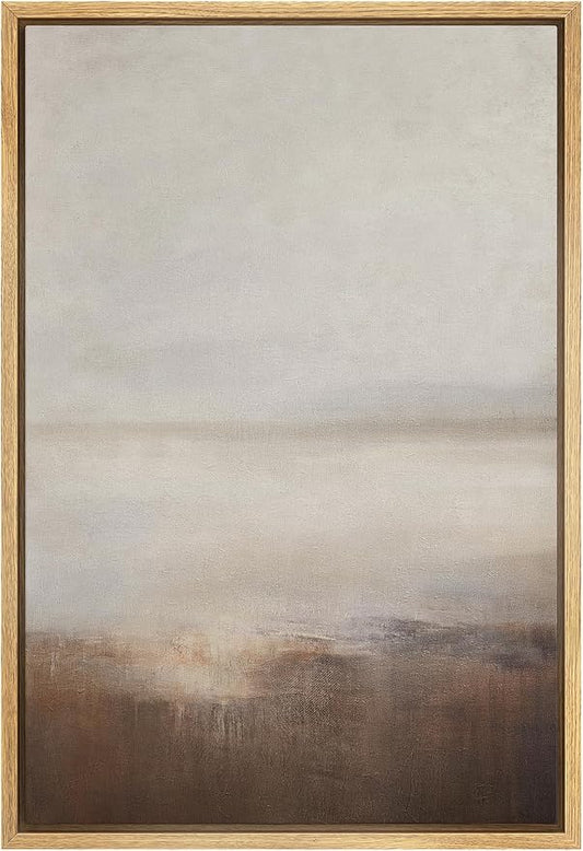 SIGNFORD Framed Canvas Print Wall Art Muted Horizon Abstract Earth Tones Illustrations Modern Art Decorative Relax/Calm for Living Room, Bedroom, Office - 16"x24" Natural
