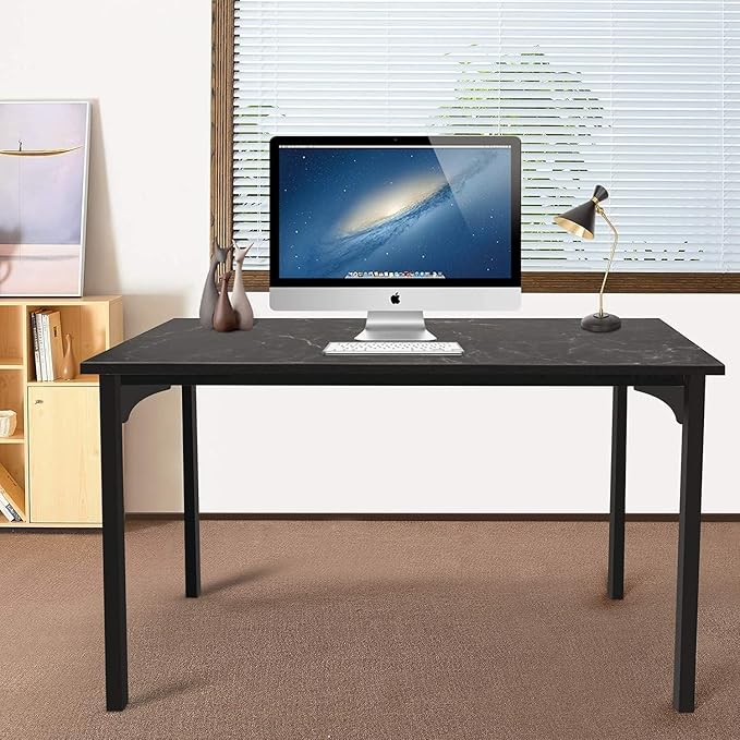 HealSmart Thickened 47 Inch Computer Office Desk, Home Writing Study Worktable for Bedroom, Black Small Desk, Modern Simple Style PC Table, Black