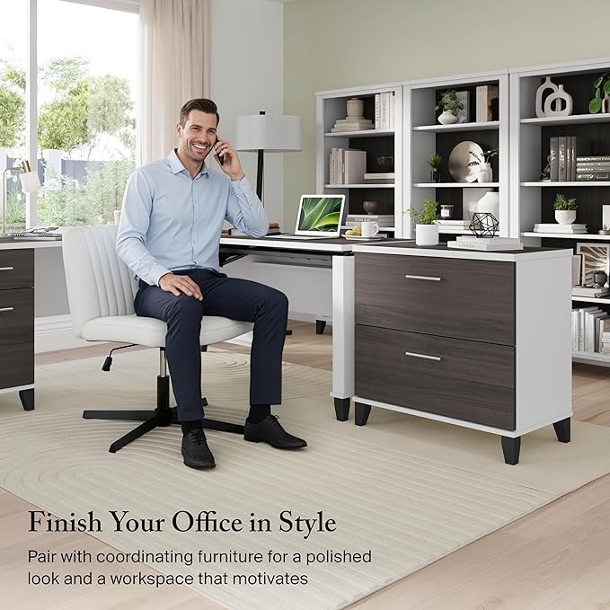 Bush Home Somerset 5 Shelf Bookcase in Storm Gray, Tall Bookshelf, Large Book Shelf for Living Room, Home Office, or Entryway