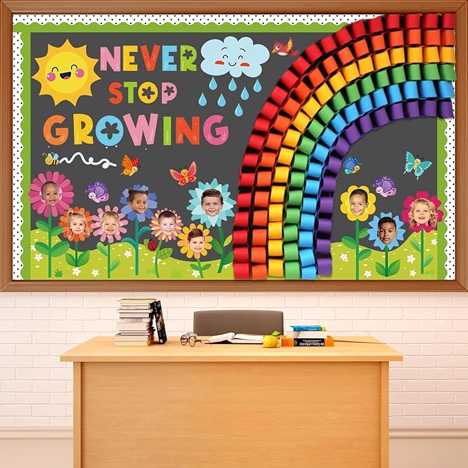 Spring Bulletin Board Classroom Decorations 3D Rainbow Butterfly Floral Bulletin Board Decor Spring DIY Photo Craft Cutouts for School Classroom Chalkboard Kindergarten Home Office Supplies