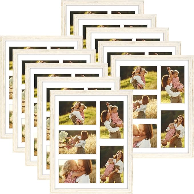 Golden State Art, 11x14 Distressed White Wooden Frame with White Mat - Displays Five 4x6 Photos - Tempered Glass - Wall Mounting, Portrait, Set of 10
