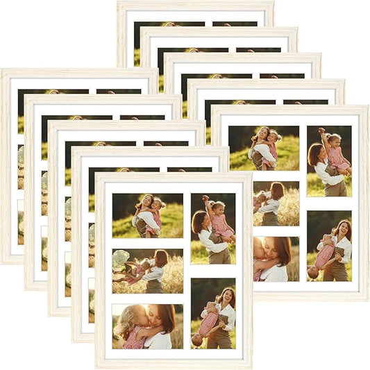 Golden State Art, 11x14 Distressed White Wooden Frame with White Mat - Displays Five 4x6 Photos - Tempered Glass - Wall Mounting, Portrait, Set of 10