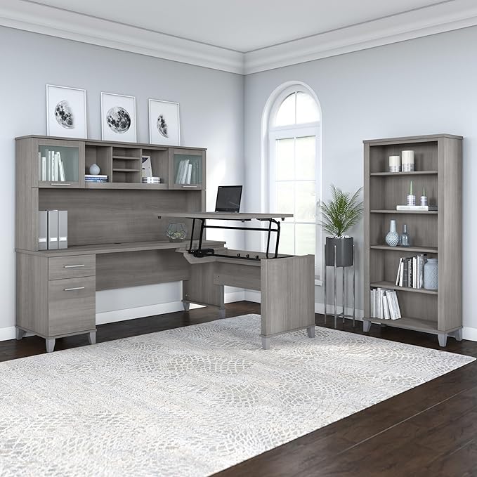 Bush Home 72-inch Home Office Desk with Drawers, Large Computer Table for Personal Workspace, Somerset Collection, Platinum Gray