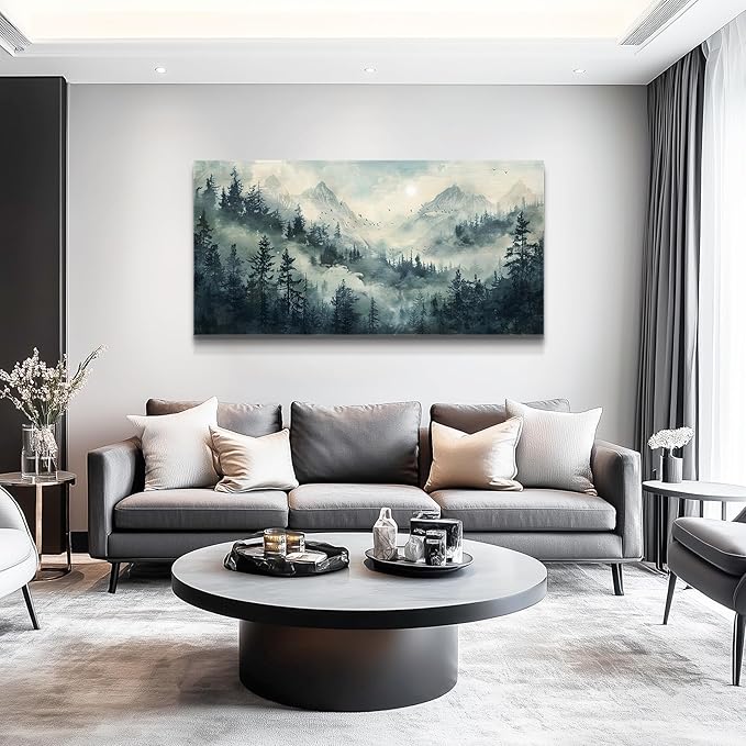 KELIYUAN Misty Forest Landscape Painting Wall Art Painting Modern Canvas Print Natural Landscape Art Pictures Living Room Dining Room Wall Decor Bedroom Office Home Decoration Aesthetics 20x40 In