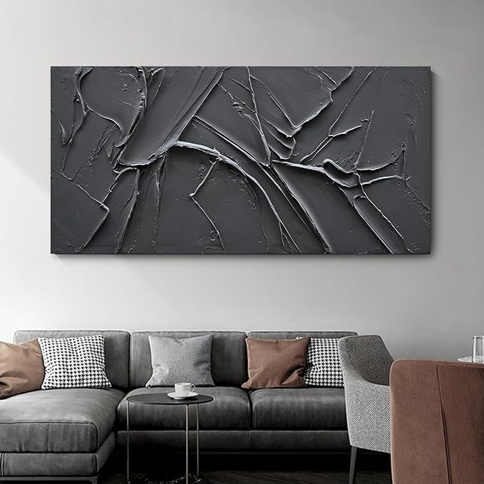 NANKAI Hand-Painted Thick Texture Black Minimalist Oil Painting 30x60 Inch Large Contemporary Art Oil Painting, Home, Office Wall Decorative Art