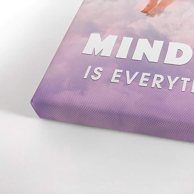 Smile Art Design Mindset is Everything Cute Pig with Wings Flying in Sky Motivational Canvas Wall Art Inspirational Wall Art Entrepreneur Quote Print Office Living Room Decor Gift Ready to Hang 22x15
