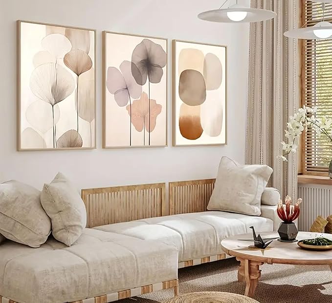 EVPYXFUT 3pcs Neutral Beige Wall Art Abstract Botanical Canvas Prints Modern Simple Flower Paintings Poster Wabi-sabi Geometric Wall Decor Boho Plant Pictures For Bedroom living room Unframed