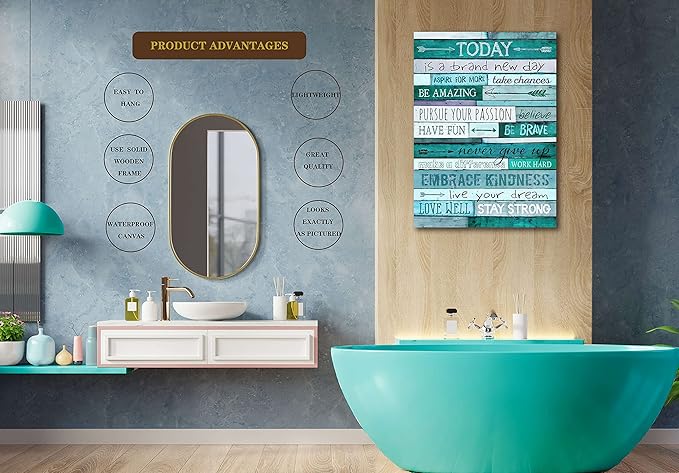 Large Inspirational Wall-Art - Positive Office Wall Decor - Teal Motivational Wall Art - Framed Canvas Art Easy to hand Size 24x36 Inches