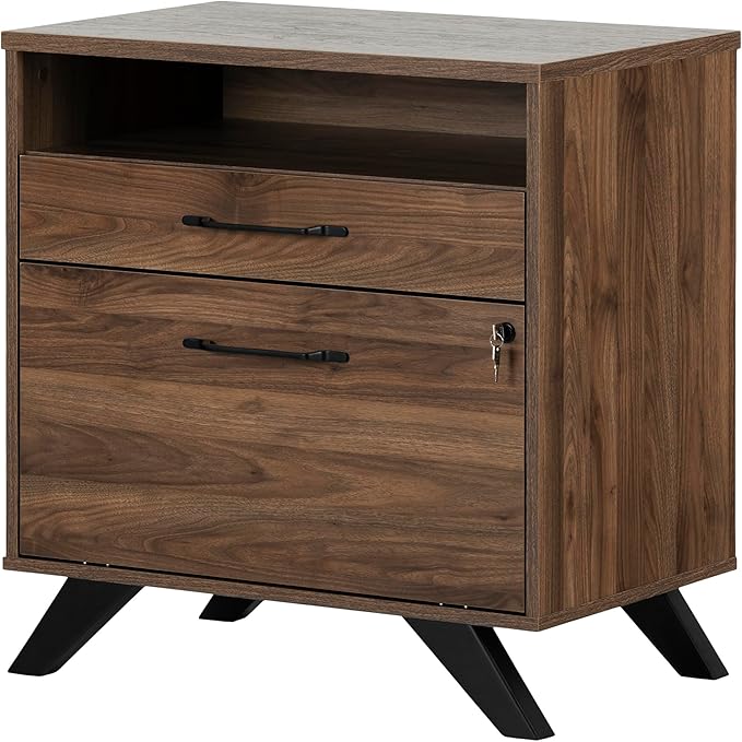 South Shore Helsy 2-Drawer File Cabinet Natural Walnut, Scandinavian