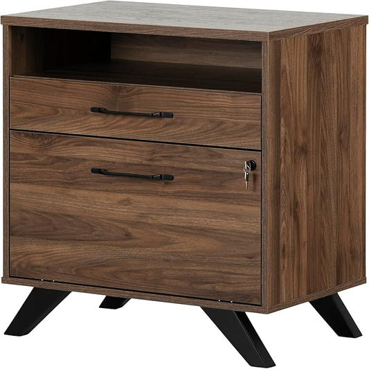 South Shore Helsy 2-Drawer File Cabinet Natural Walnut, Scandinavian