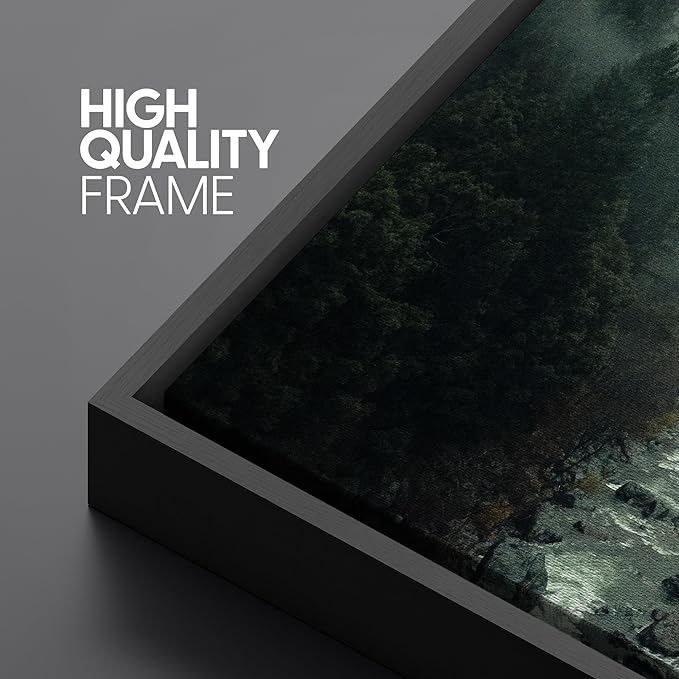 SIGNFORD Extra Large Framed Canvas Misty Forest River Landscape Nature Photography Illustrations Modern Art Calm Warm for Living Room, Bedroom, Office - 60"x30"