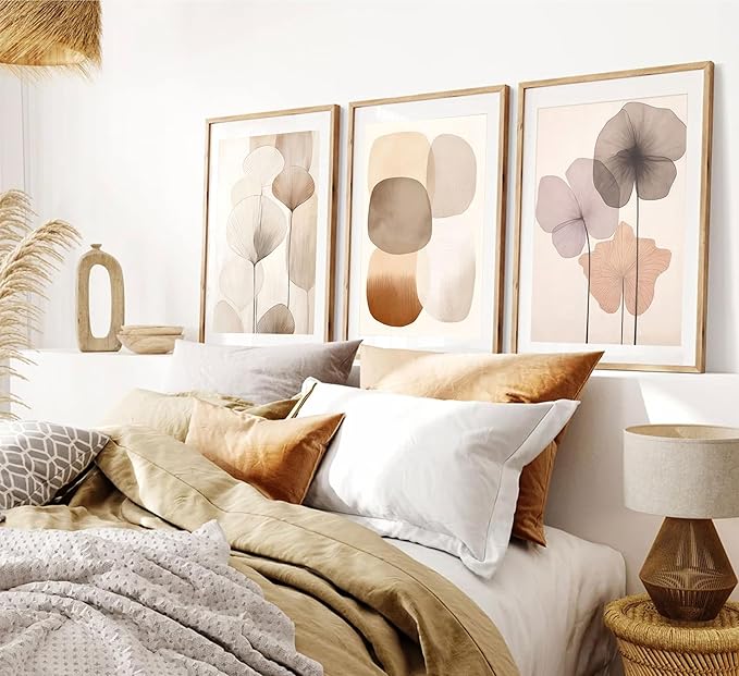 EVPYXFUT 3pcs Neutral Beige Wall Art Abstract Botanical Canvas Prints Modern Simple Flower Paintings Poster Wabi-sabi Geometric Wall Decor Boho Plant Pictures For Bedroom living room Unframed