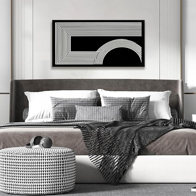 Abstract Wall Art Modern Canvas Art Wall Decor Geometric Line Canvas Artwork Print Paintings Black And White Art Modern Picture For Bedroom Art Office Home Decor 20"X 40" With Framed