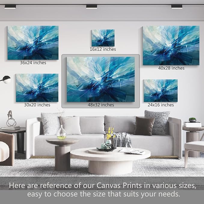 gaosoul Modern Abstract Canvas Wall Art Blue Harness Graffiti Painting on White Background Stylish Framed Minimalism Artwork Prints for Living Room Bedroom Office Decor 48x32in