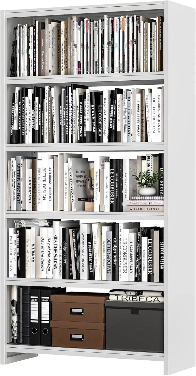 Bookshelf,5 Tier Bookshelves,69" Tall Metal White Bookcase,Install Simple Bookshelves for Bedroom, Living Room,Home Office/Library, White
