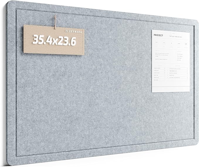 Fluxynara Bulletin Board,35.4" x 23.6" Cork Board Alternative with 12 Safe Removable Adhesive Tabs, Foldable Felt Pin Board for Home Office, Classroom, Bedroom,Entryway for Walls— Blue Gray