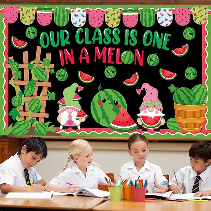 gisgfim Watermelon Bulletin Board Decorations Set Our Class is One in a Melon Classroom Paper Cutouts Welcome Back to School Melon Gnome Bulletin Board Decor for Summer Nursery Door Chalkboard Wall