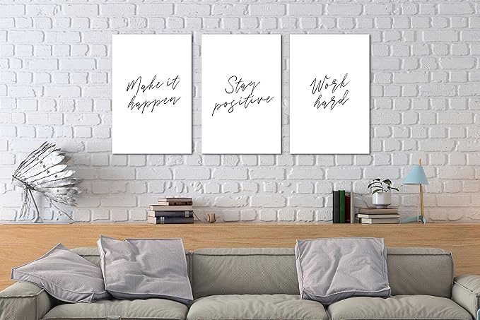 SHMAO Office Canvas Wall Art Motivational Wall Decor, 3 Piece Modern Positive Quotes Print Pictures for Office Wall Decor Women Inspirational Framed Artwork Home Office Decor 12”x18”x3 Panels