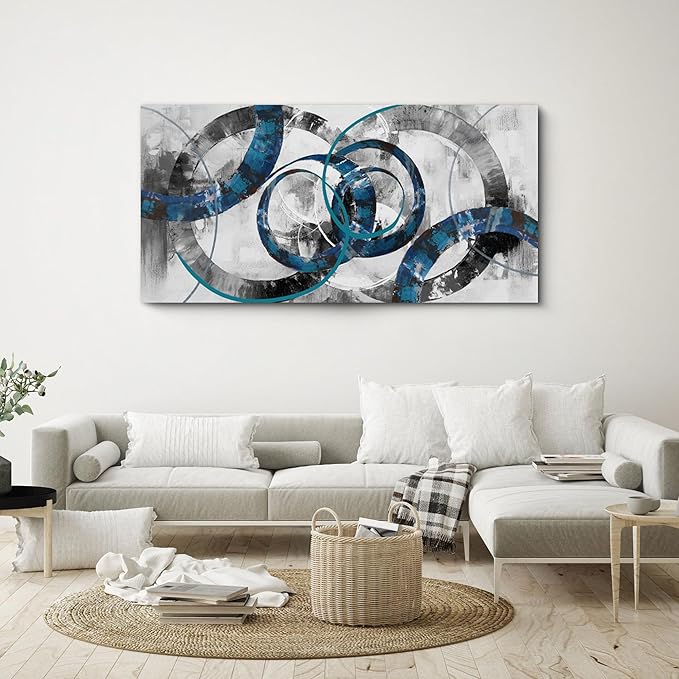 XLSJERST Canvas Wall Art for Living Room - Navy Blue and gray Abstract Picture Modern Paintings Framed Artwork for Bedroom Office Home Decor