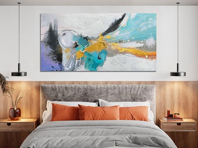Arjun Large Abstract Wall Art Canvas for Living Room Black and White Painting for Mens Room Textured Hand Painted Modern Picture Bedroom Home Office Wall Decor, Framed Extra Large 58"x29"