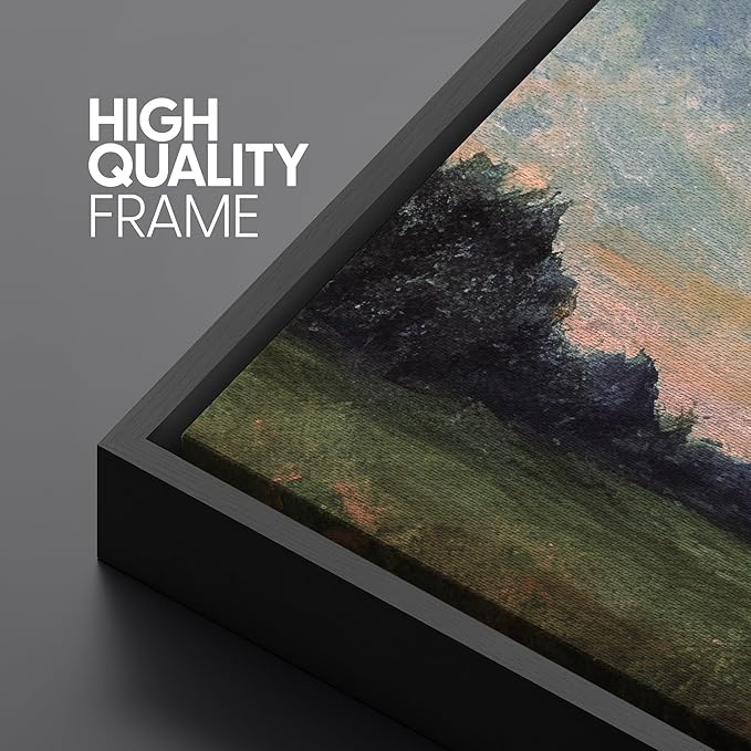 SIGNFORD Extra Large Framed Canvas Quiet Green Field at Dusk Illustrations Modern Art Calm Warm for Living Room, Bedroom, Office - 60"x30"