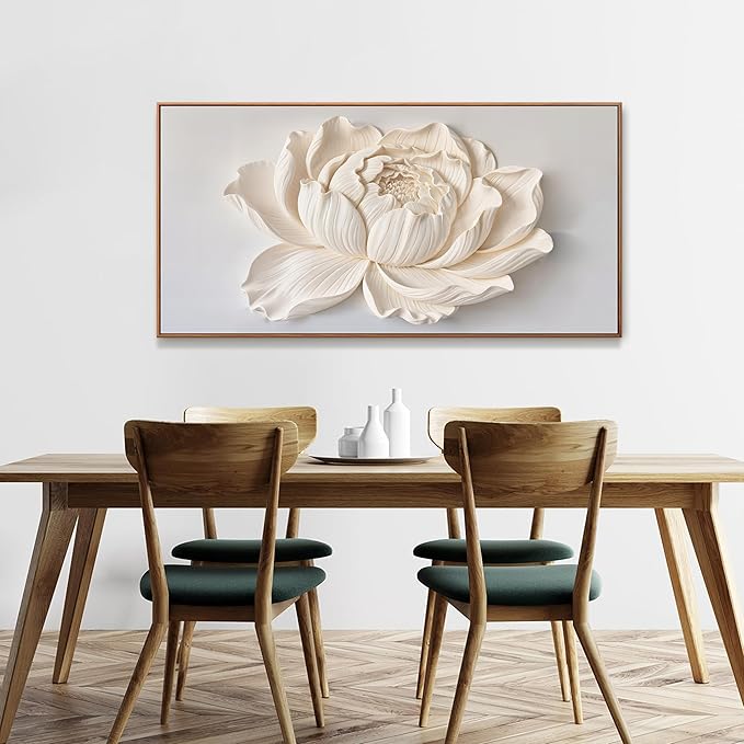 White Flower Wall Art Canvas Art Wall Decor Wall Decor Prints Painting Wall Art Picture For Bedroom Living Room Dining Room Home Office Artwork 24" × 48" Ready To Hang With Framed