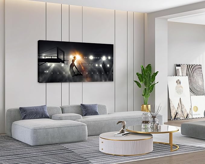 Muolunna BK06650 Basketball Sports Canvas Wall Art Picture 1 Panel Sports Painting Art Prints For Living Room Boys Room Office Wall Decor Artwork