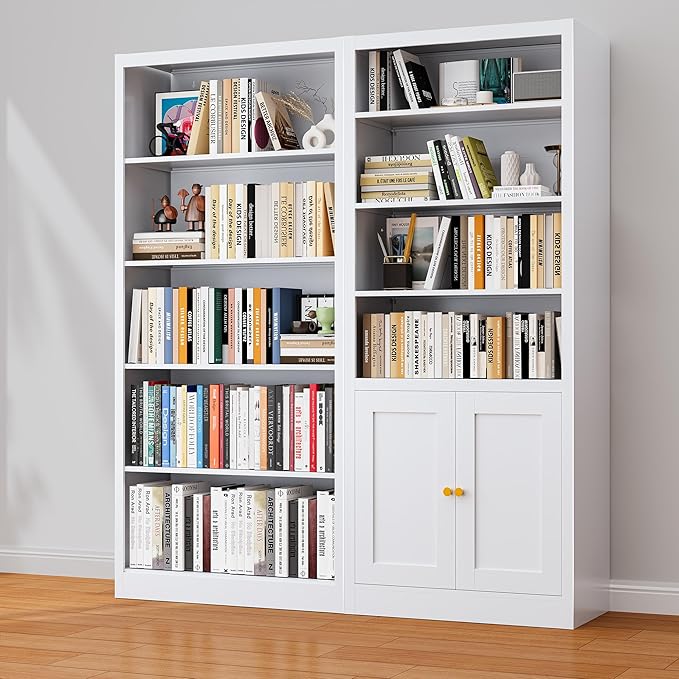 Bookshelves and Bookcases, 5 Shelf Bookcase for Home Office Library Living Room, Metal Bookcase with Adjustable Shelves. Set of 2