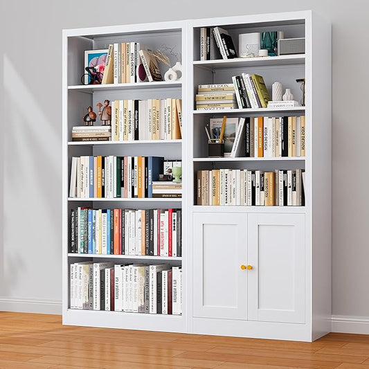 Bookshelves and Bookcases, 5 Shelf Bookcase for Home Office Library Living Room, Metal Bookcase with Adjustable Shelves. Set of 2