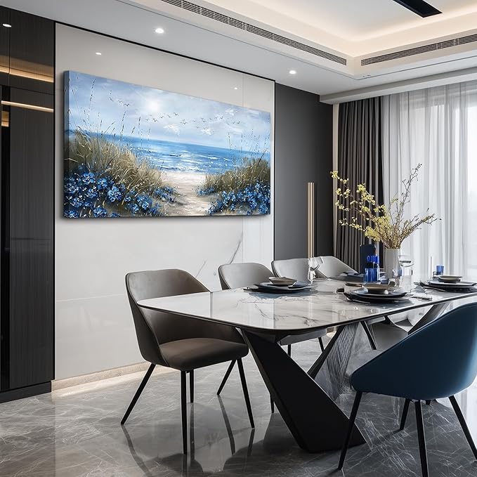 KELIYUAN Large Wall Decor For Living Room Canvas Wall Art For Office Bedroom Aesthetic Blue Ocean Sea Wave Wall Painting Artwork Pictures Modern Beach Posters Ready To Hang Home Decoration 30"x60"