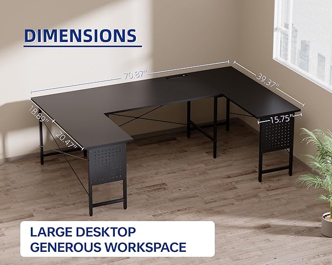 Pamray 71 Inch Large Computer Desk with Power Outlets,U Shaped Corner Desk for Home Office Work and Gaming Pink