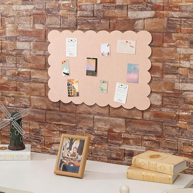 Scalloped Felt Bulletin Board 24 x 18 Inches Foldable Flesh Pink Pin Cork Board Alternative for Wall, 2' x 1.5' Trifold Picture Vision Self Adhesive Bulletin Decorative