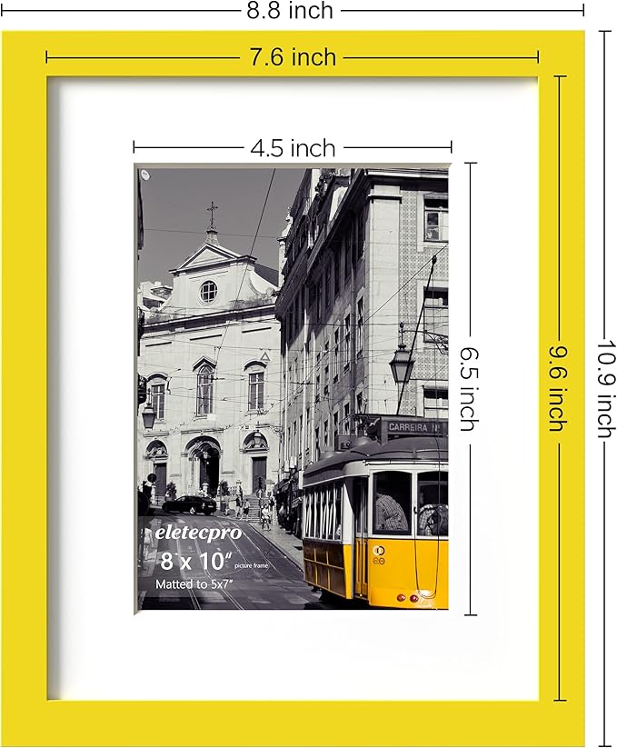 eletecpro 8x10 Picture Frames Set of 10, Picture Frame Collage Wall Decor Display 5x7 Photo With Mat or 8x10 without Mat, Home Decor Gallery Frame for Table Top or Wall Mounting, Yellow