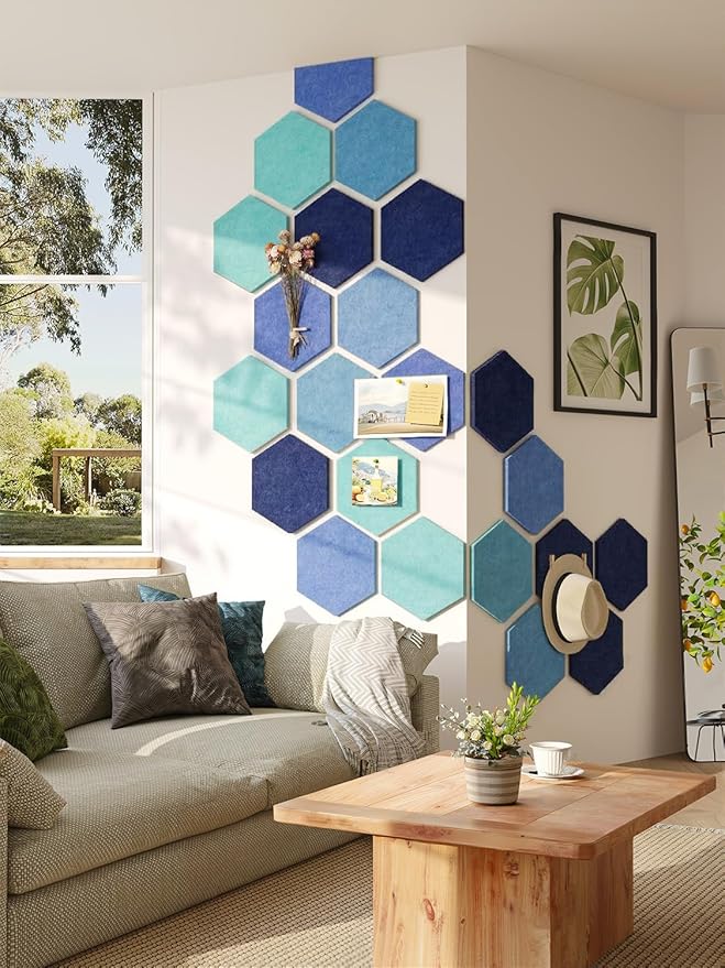 8 Pack Hexagon Felt Bulletin Board Tiles - 11.8" Large Thick Pin Board for Walls with 30 Push Pins, DIY Boards for Office Home School Decor, Aesthetic Hex Cork Board Alternative