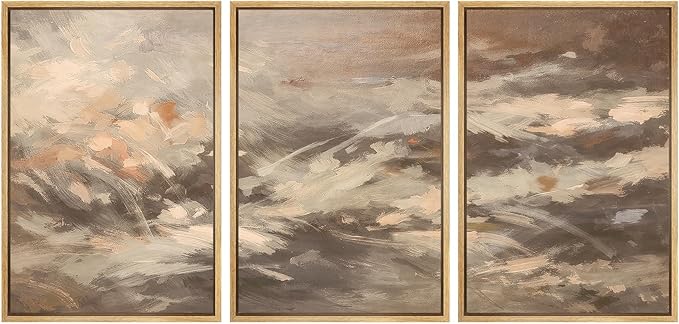 SIGNWIN Framed Canvas Print Wall Art Set Warm Earth Tone Brushstroke Abstract Illustrations Modern Art Decorative Boho Relax/Zen Nordic for Living Room, Bedroom, Office - 24"x36"x3 Natural