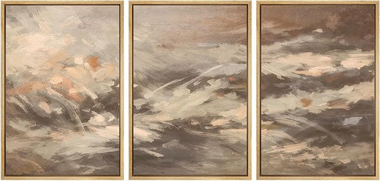 SIGNWIN Framed Canvas Print Wall Art Set Warm Earth Tone Brushstroke Abstract Illustrations Modern Art Decorative Boho Relax/Zen Nordic for Living Room, Bedroom, Office - 24"x36"x3 Natural