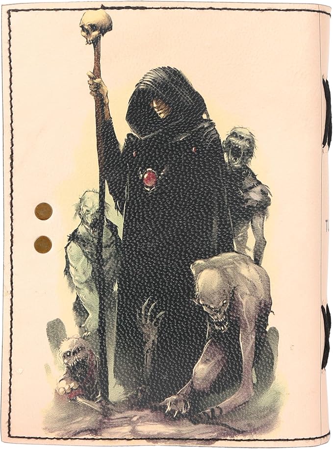 TUZECH Book of Spells Leather Bound Journal Deckle Edge Paper Grimoire Printed Diary Third Eye witchcraft supply and Witch Spell Notebook Antique Vintage Book for Men and Women (Dark Wizard)
