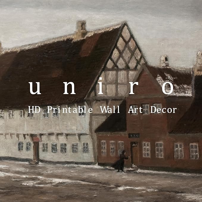uniro Vintage Canvas Wall Art Prints - Winter Village Landscape Wall Art Decor Rustic Farmhouse Wall Decor - Retro Cabin Oil Painting Art Work Prints Farmhouse Aesthetic Pictures for Bedroom Bathroom Living Room Office Decor (8" x 10"-UNFRAMED)