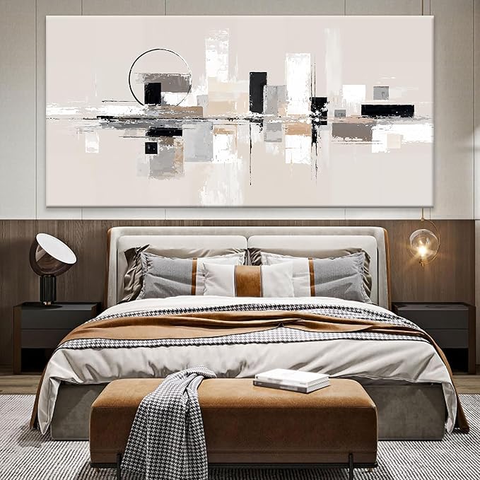 QSQ Large Abstract Wall Art For Living Room Painting Black White Wall Art Prints Minimalist Grey Brown Abstract Art Modern Canvas Art Wall Decor Picture For Bedroom Office Home Decoration 39" × 78"