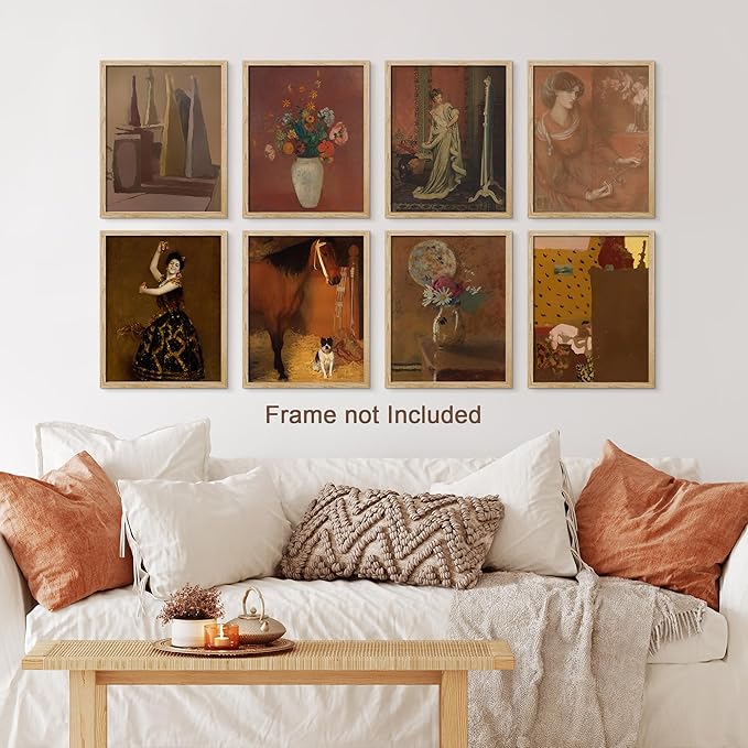 SIGNWIN Adhesive Canvas Poster Bathroom Decor, Wall Art Multicolor for Living Room, Bedroom, Office Sepia Botanical Flower Bouquet Dancers Classic Vintage Illustrations Bohemian - 12"x16"x 8
