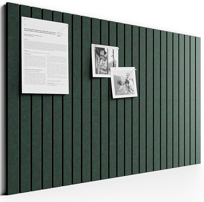 Bumusty Large Cork Board Alternative-36 x 24" Felt Bulletin Board Tiles, with 30 Pushpins, 40 Adhesive Tabs, 6-Pack Slat Wall Paneling, Cork Boards for Office Push Pin Board Felt Board-Pine Green