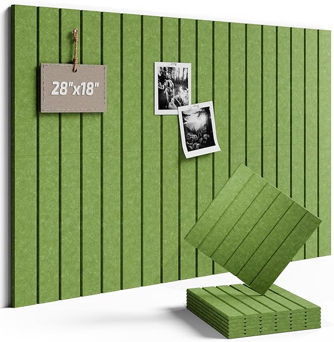 Fluxynara Felt Bulletin Board Tiles -28"x18" with 40 Adhesive Tabs, Cork Board Alternative for Office Decor, Push Pin Board Wall Organizer 6-Pack(Grass Green)